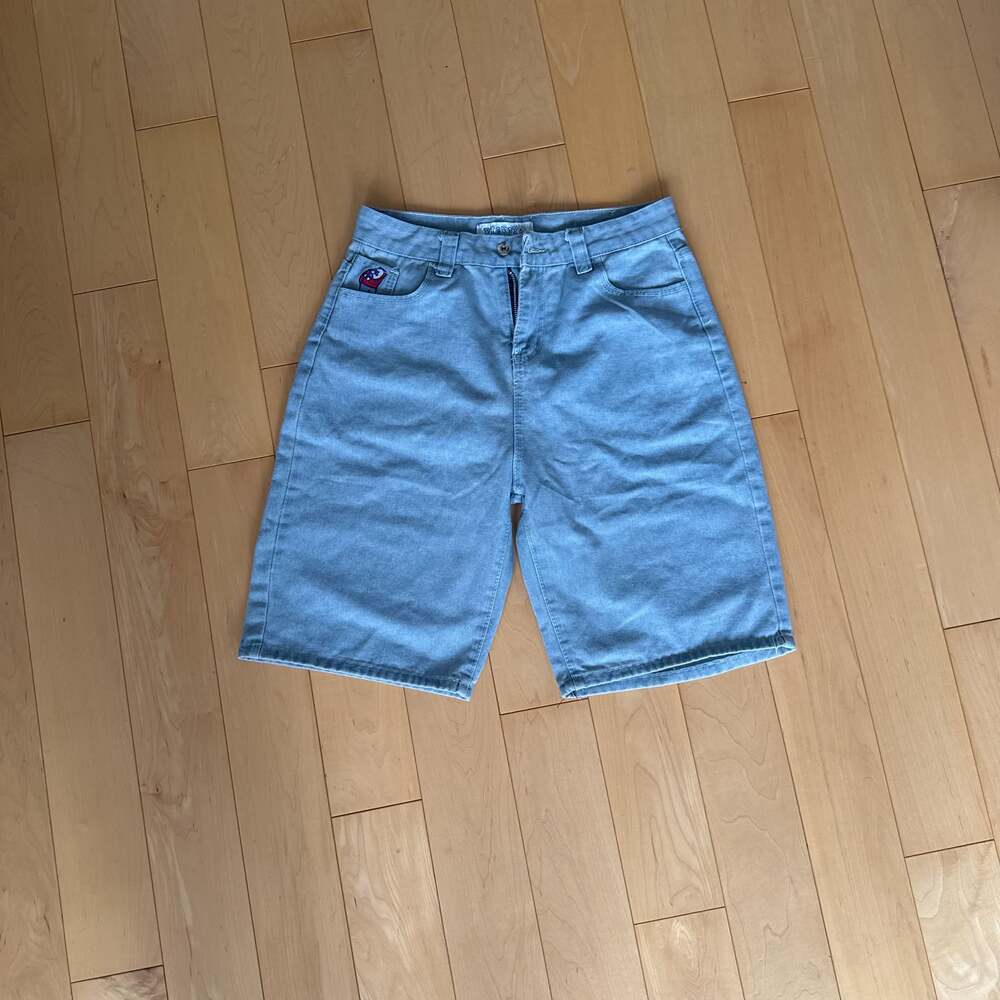 SAiden11 Big Boy Baggy Shorts Hip Hop Cartoon Graphic Embroider Retro Denim